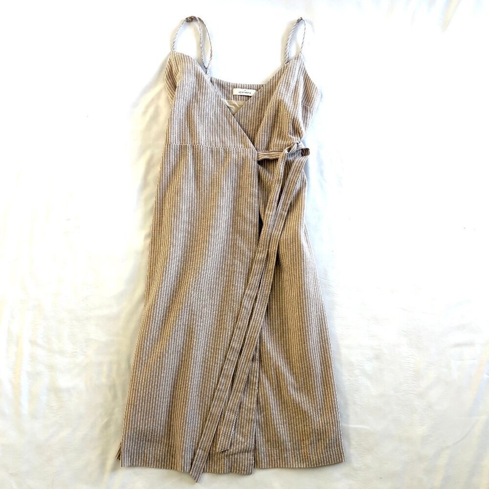 Nude Lucy wrap dress Small tan striped spaghetti straps
